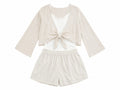 Women linen three-piece lounge set-beige