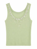 Women embellished ribbed knit tank top-mint green