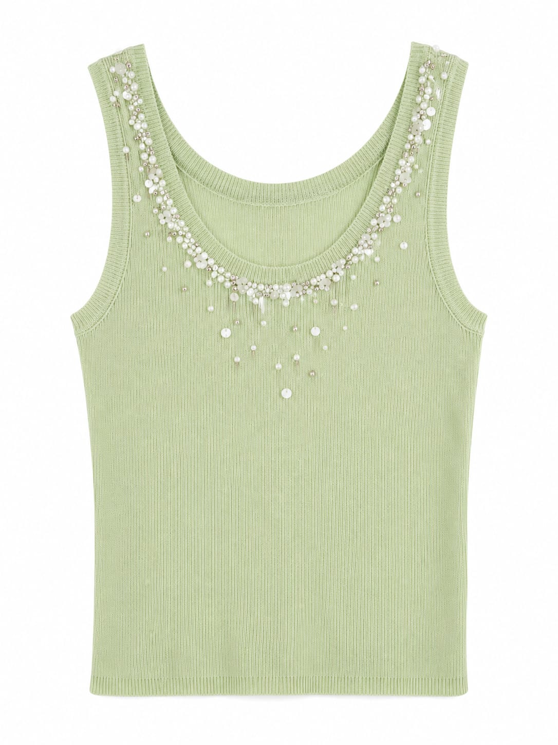 Women embellished ribbed knit tank top-mint green