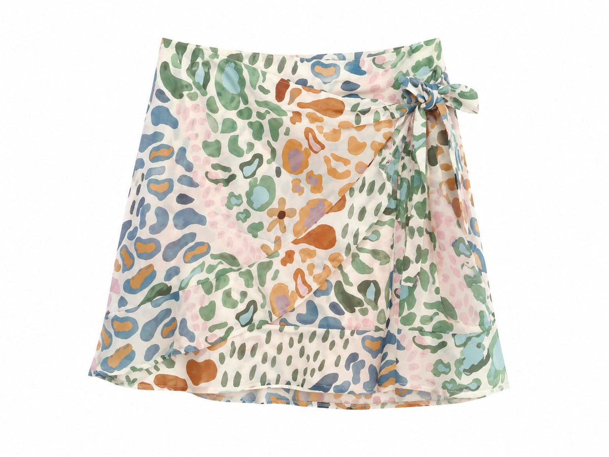 Women abstract print wrap mini skirt