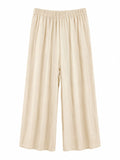 Women beige linen wide-leg pants