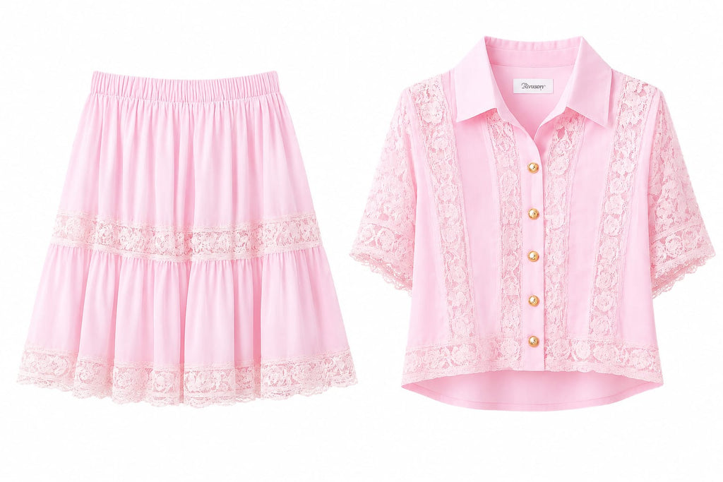 Pink lace tow-piece skirt set