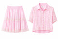 Pink lace tow-piece skirt set