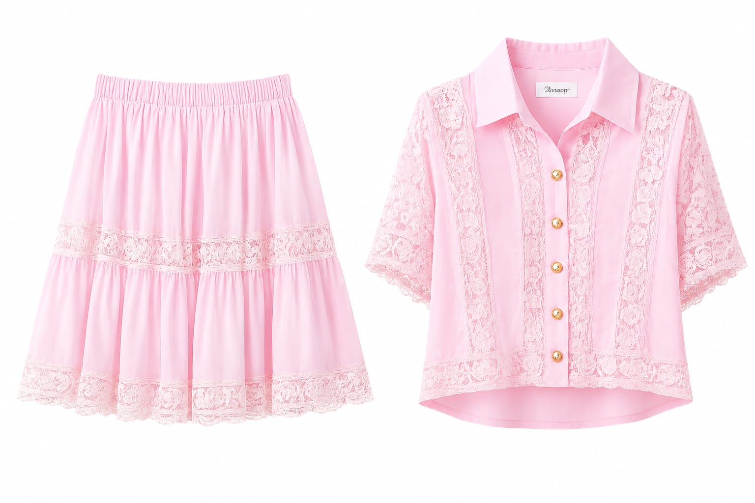 Pink lace tow-piece skirt set
