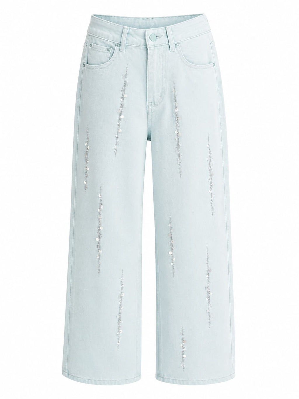 Light blue sequin wide-leg jeans
