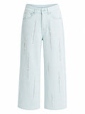 Light blue sequin wide-leg jeans