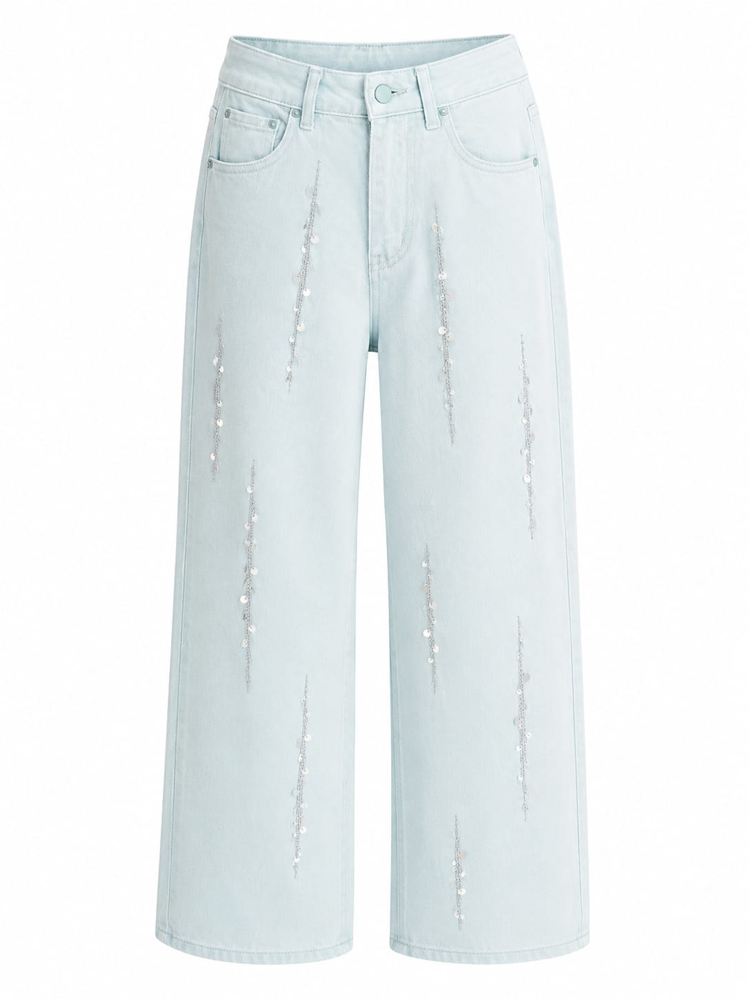 Light blue sequin wide-leg jeans