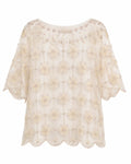 Women embellished floral mesh blouse-champagne beige