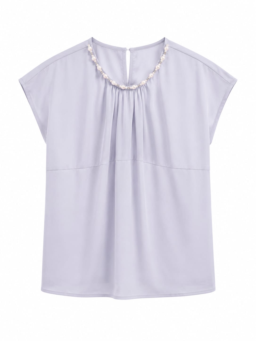 Women pearl neck pleated blouse-lilac