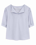 Women pearl detail collared blouse-powder blue