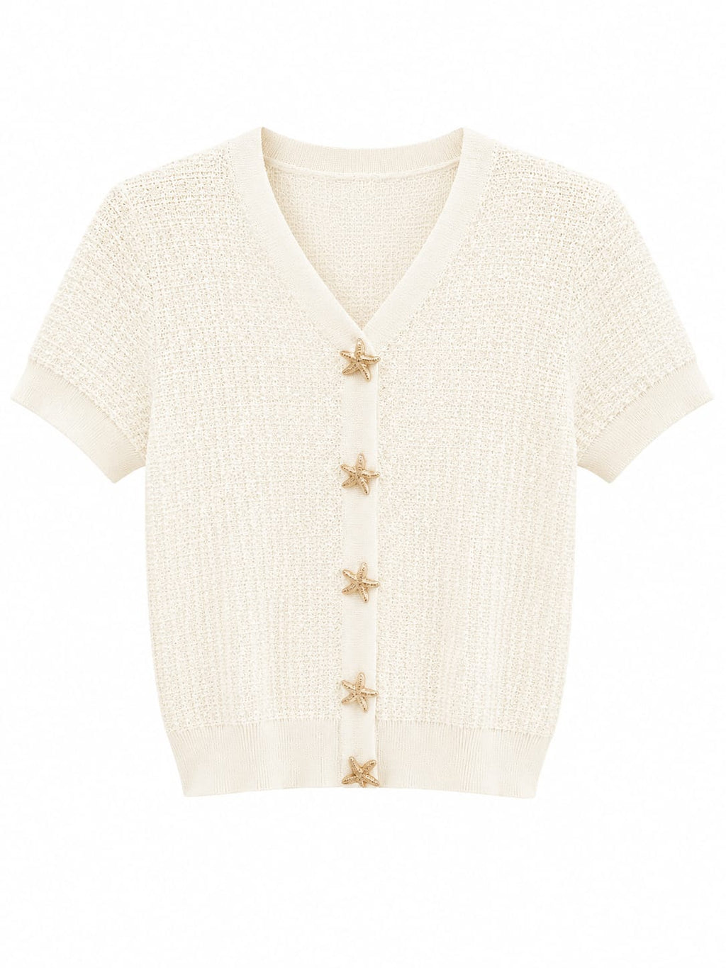 Women textured knit cardigan with starfish buttons-ivory white
