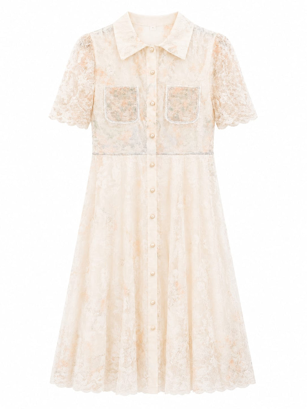 Women floral lace shirt dress-ivory slush