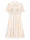Women floral lace shirt dress-ivory slush