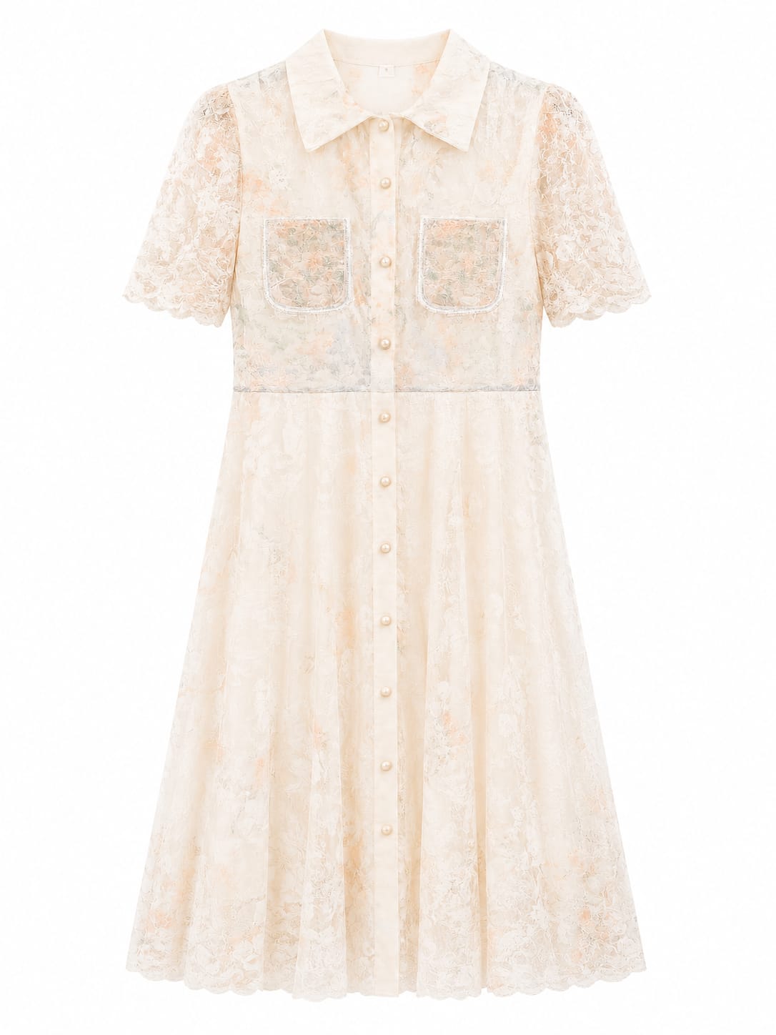 Women floral lace shirt dress-ivory slush