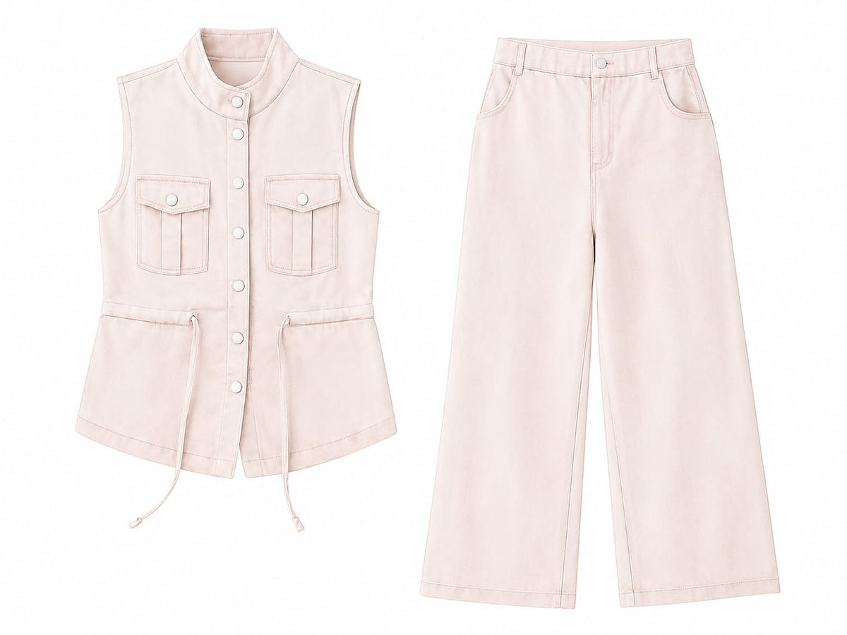 Women utility vest& wide-leg pants co-ord set
