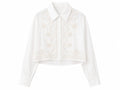 Women embroidered cropped shirt-ivory white