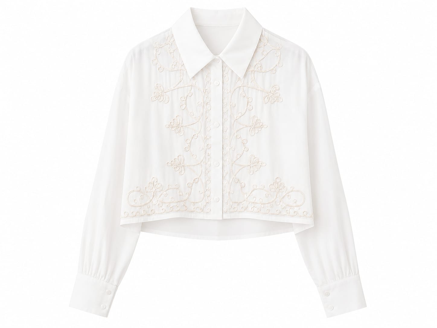 Women embroidered cropped shirt-ivory white