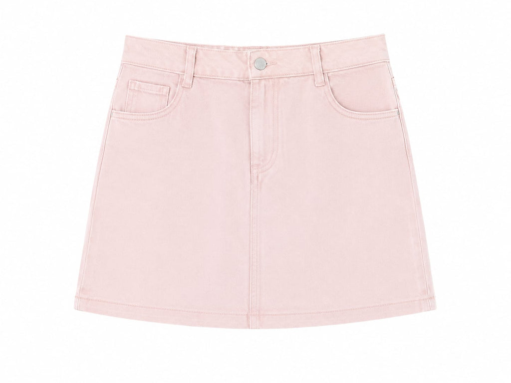 Women blush denim mini skirt