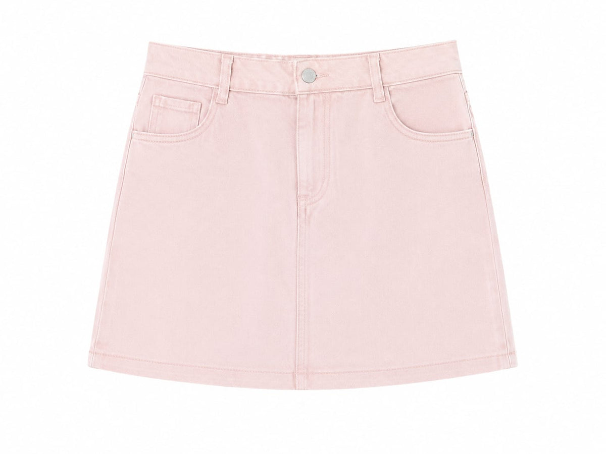 Women blush denim mini skirt