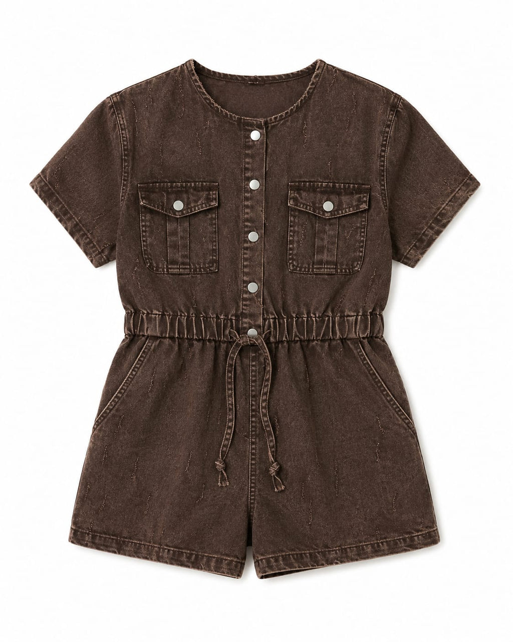 Women brown washed denim utility romper