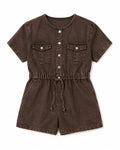 Women brown washed denim utility romper