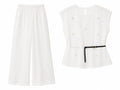 White embroidered blouse&wide-leg pants co-ord set