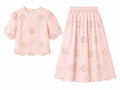 Blush embroidered top & midi skirt co-ord set