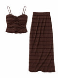 Chocolate ruched cami top& maxi skirt co-ord set