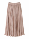Blush shimmer pleated midi skirt