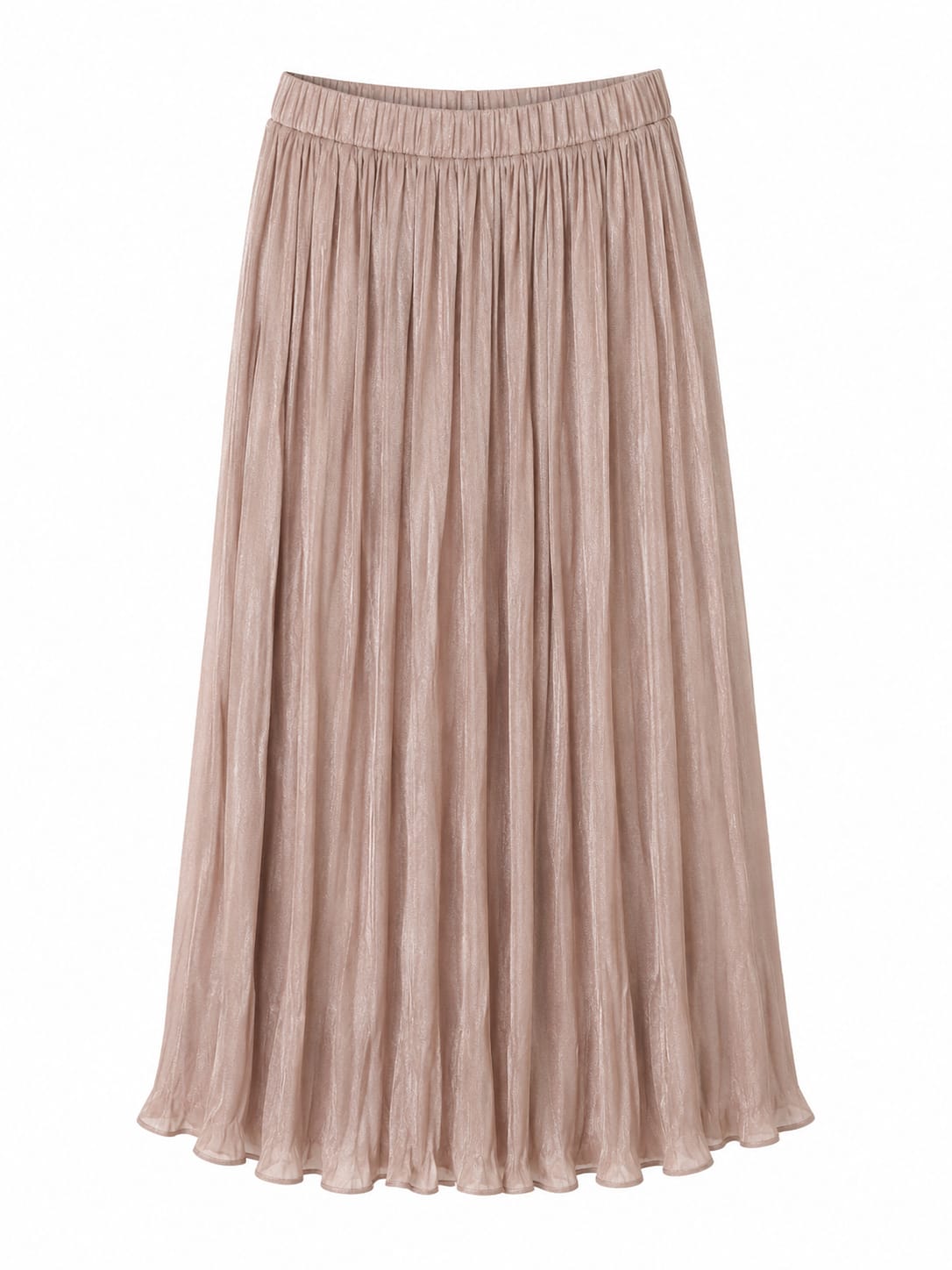 Blush shimmer pleated midi skirt