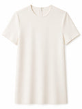 Women minimalist short sleeve shift dress-ivory white