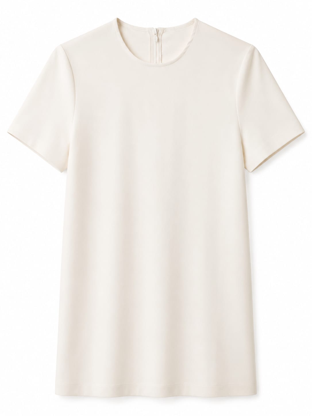 Women minimalist short sleeve shift dress-ivory white