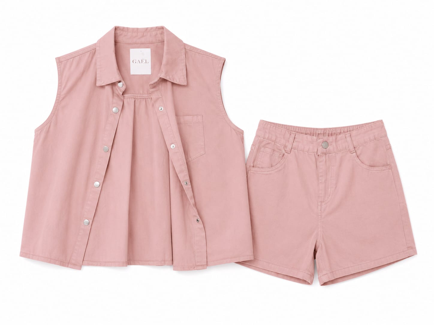 Blush pink sleeveless shirt&short set