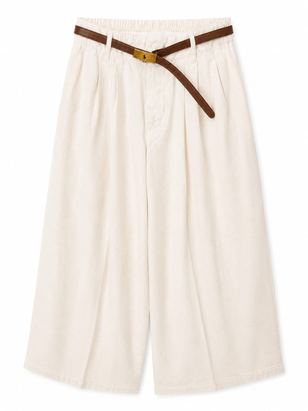Women high-waist wide leg pants with blet-cream