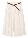 Women high-waist wide leg pants with blet-cream