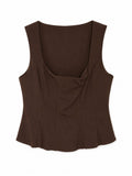 Women chocolate brown sleeveless draped top