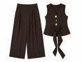 Women chocolate brown vest & wide-leg pants set