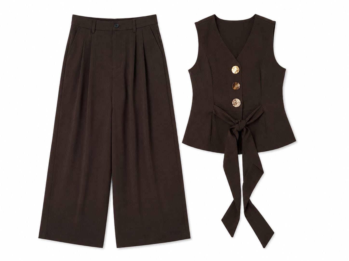 Women chocolate brown vest & wide-leg pants set