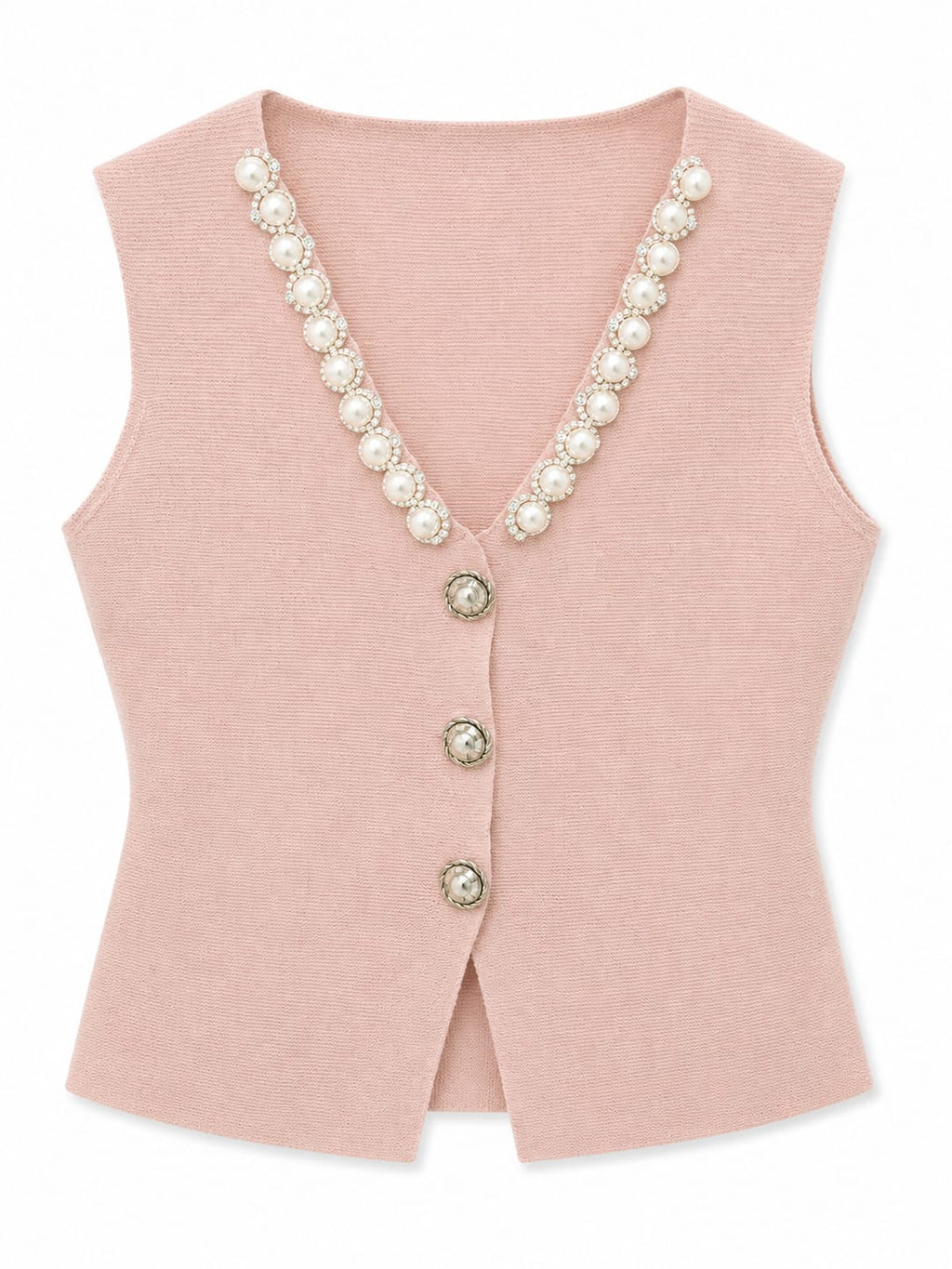 Pearl trim knit vest-blush pink