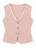 Pearl trim knit vest-blush pink
