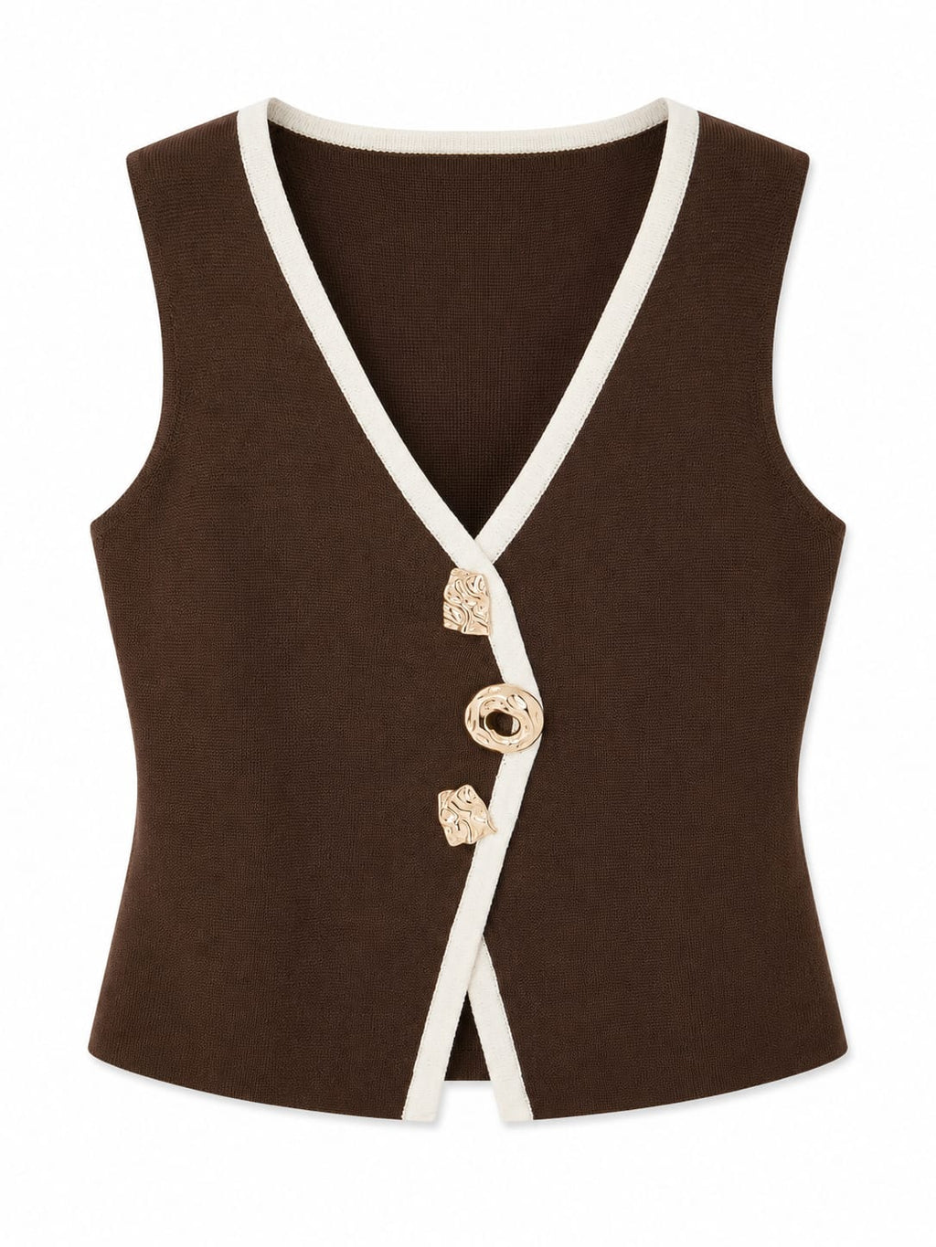 Contrast trim knit vest -chocolate brown