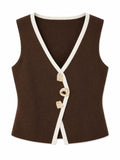 Contrast trim knit vest -chocolate brown