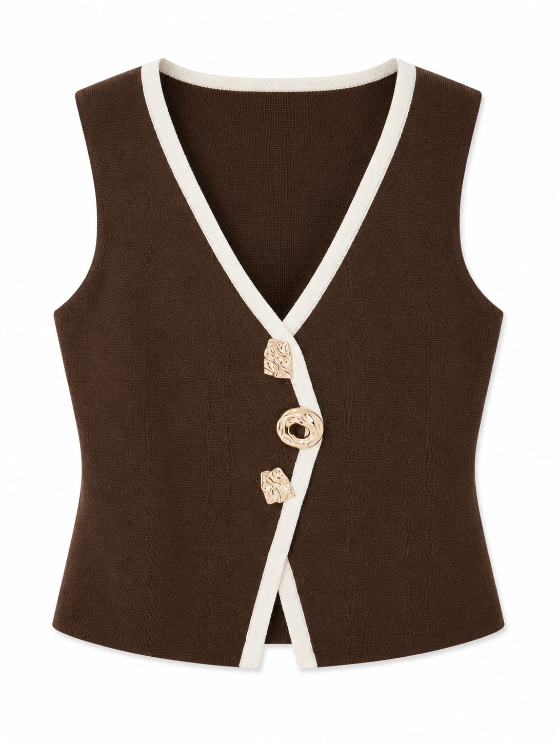Contrast trim knit vest - chocolate brown