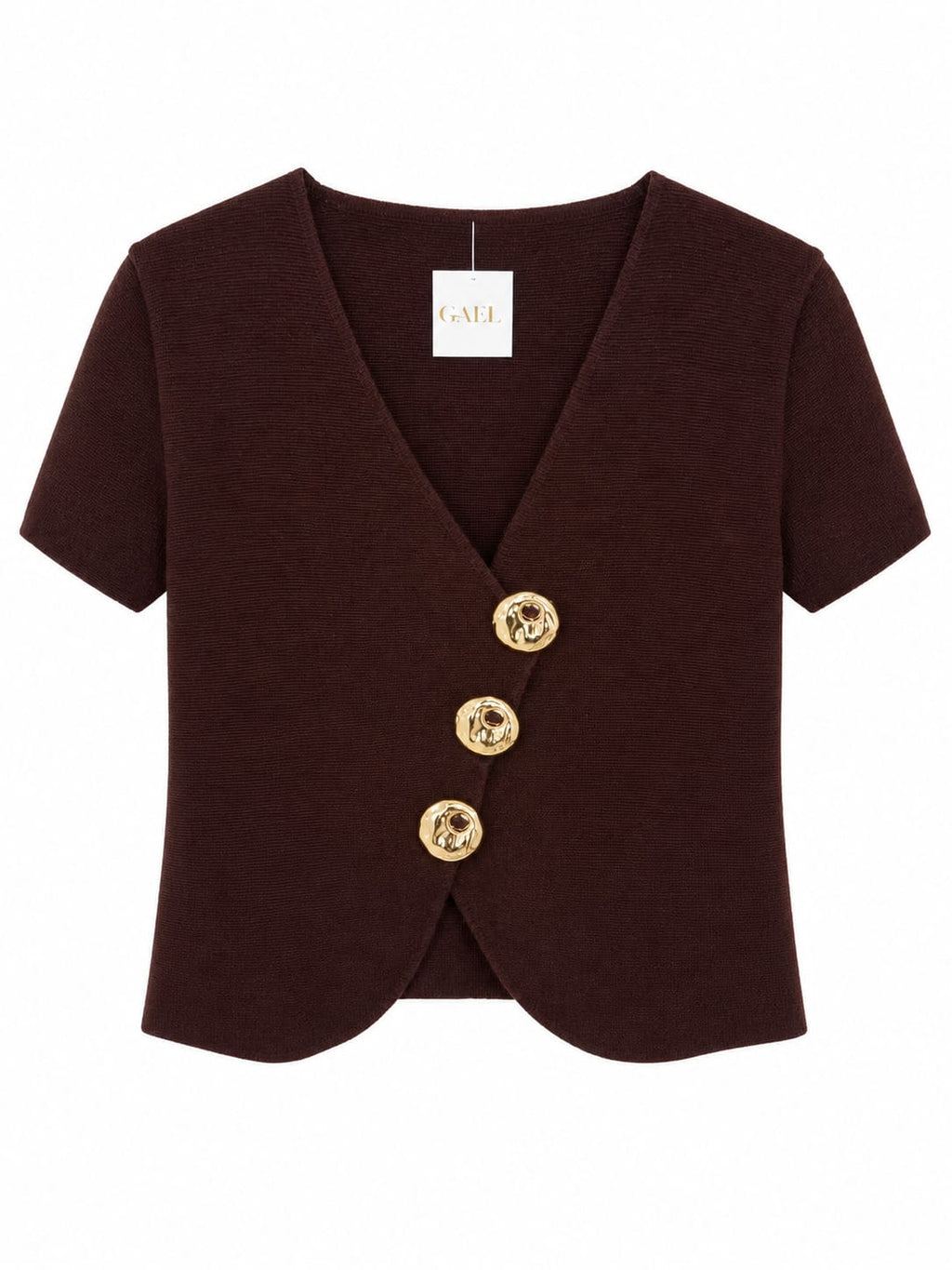 Elegant burgundy knit button top
