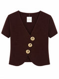 Elegant burgundy knit button top