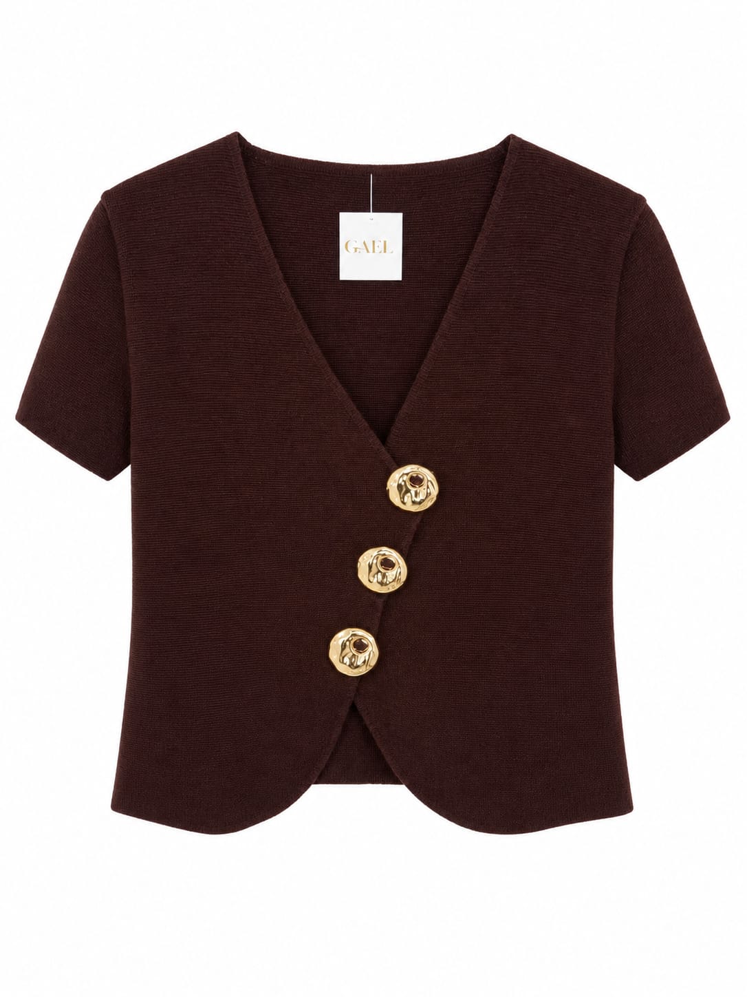 Elegant burgundy knit button top