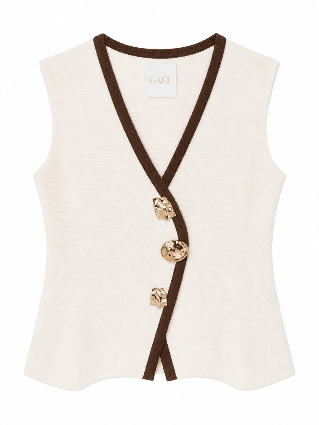 Contrast trim knit vest-cream&brown