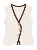 Contrast trim knit vest-cream&brown