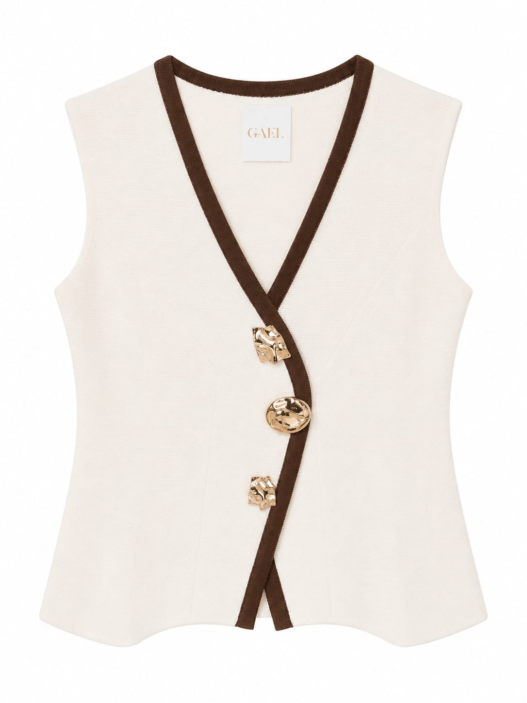 Contrast trim knit vest-cream&brown