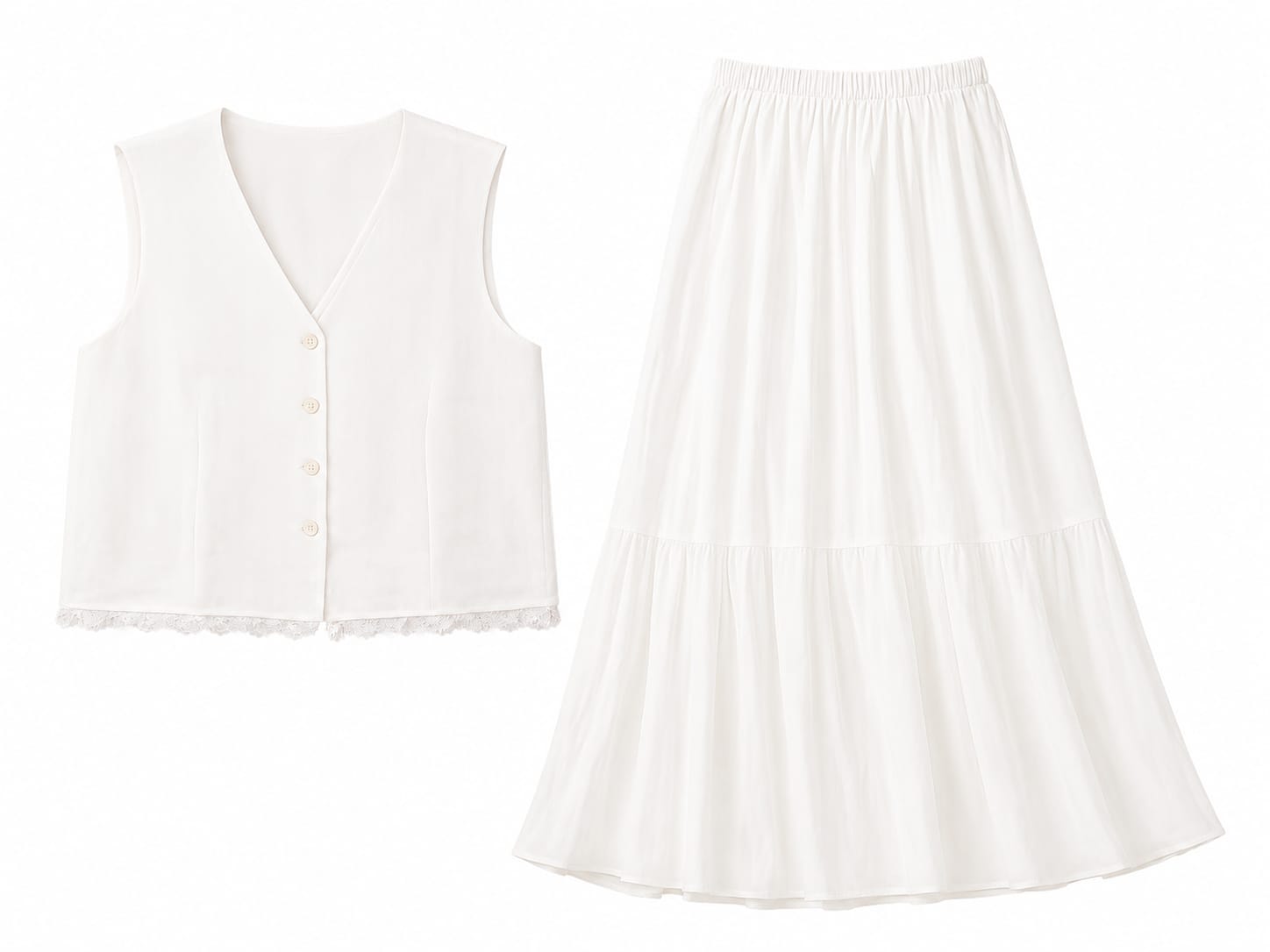 Women white vest& flowy maxi skirt set
